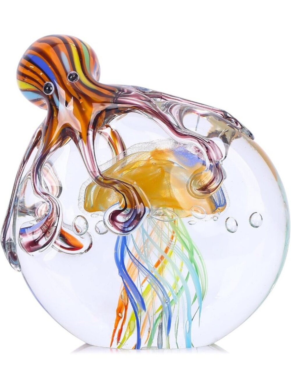 Hand Blown Glass Octopus Jellyfish Statue | Ocean Decor Figurine for Home